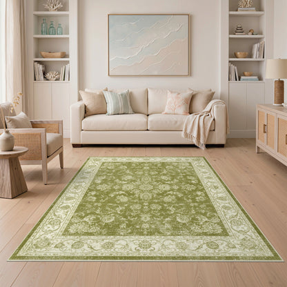 Green Floral Vintage Area Rug
