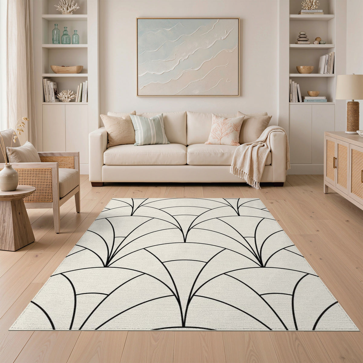Black and White Geometric Modern Black Geometric Arch Area Rug