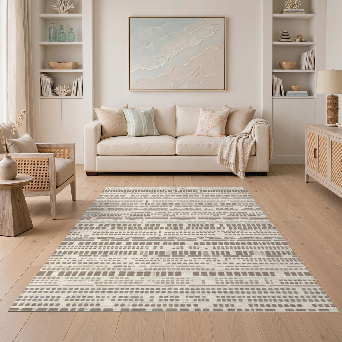 Geometric Modern Striped Beige Geometric Striped Area Rug