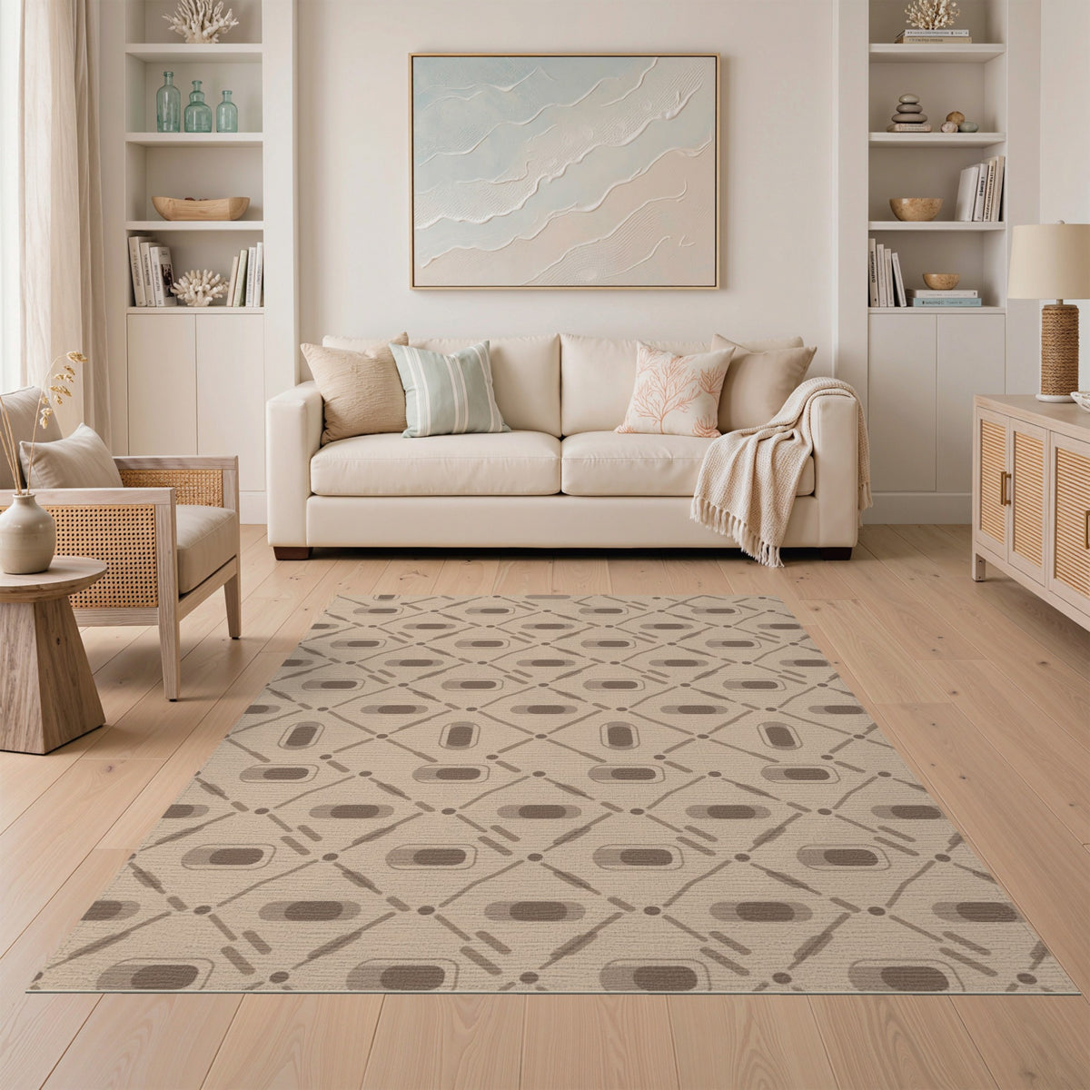 Beige Geometric Lattice Area Rug