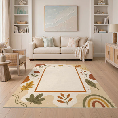 Brown and Tan Boho Chic Brown Tan Leaf Area Rug