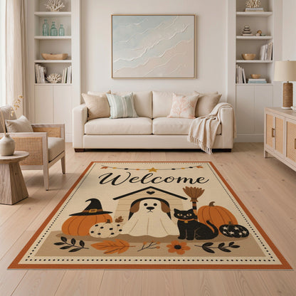 Halloween Welcome Dog and Cat Area Rug