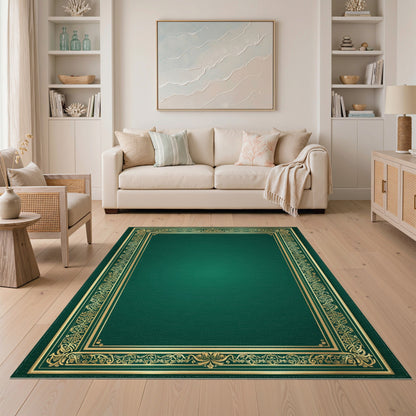 Traditional Persian Emerald Green Gold Ornate Persian Area Rug