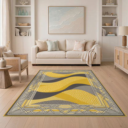 Geometric Modern Yellow Geometric Wave Area Rug
