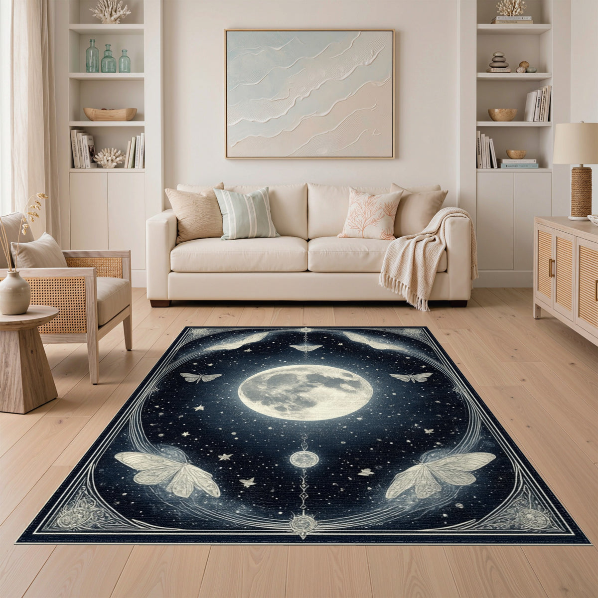 Moonlit Moth Celestial Area Rug