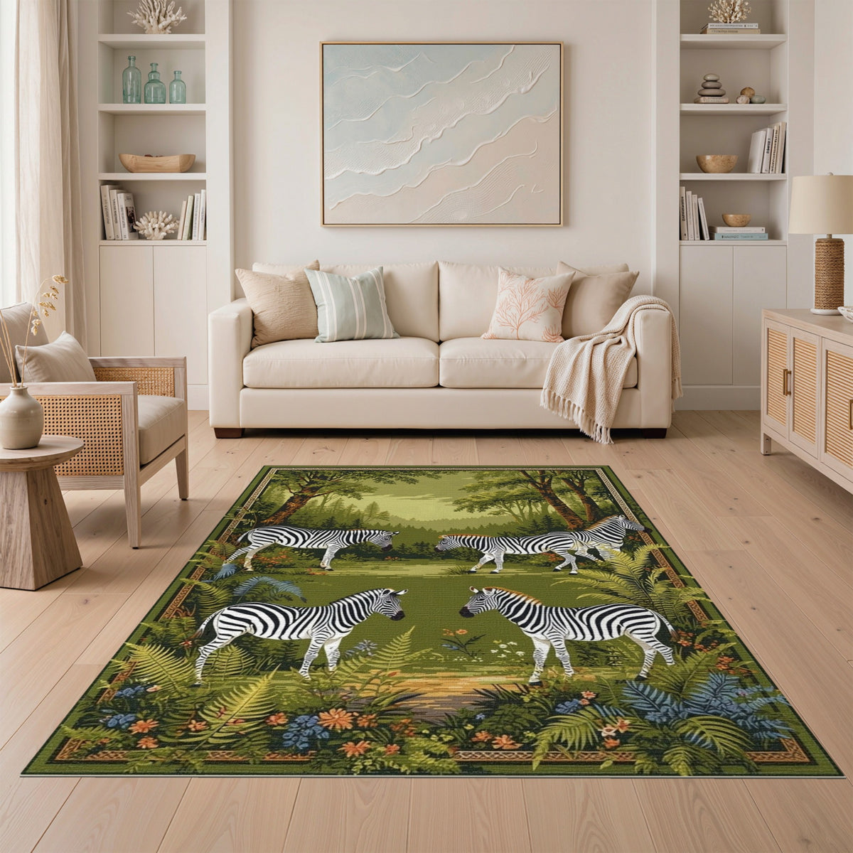 Green Zebra Forest Area Rug