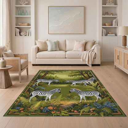 Green Zebra Forest Area Rug