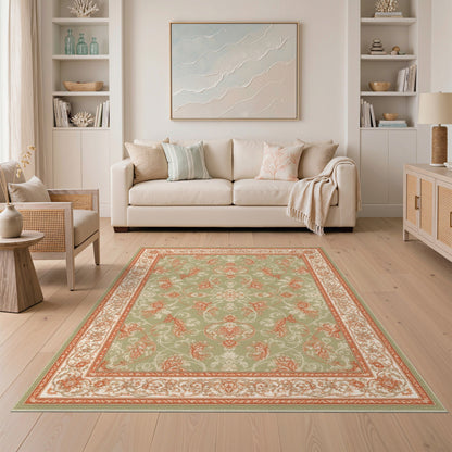 Green Floral Vintage Area Rug
