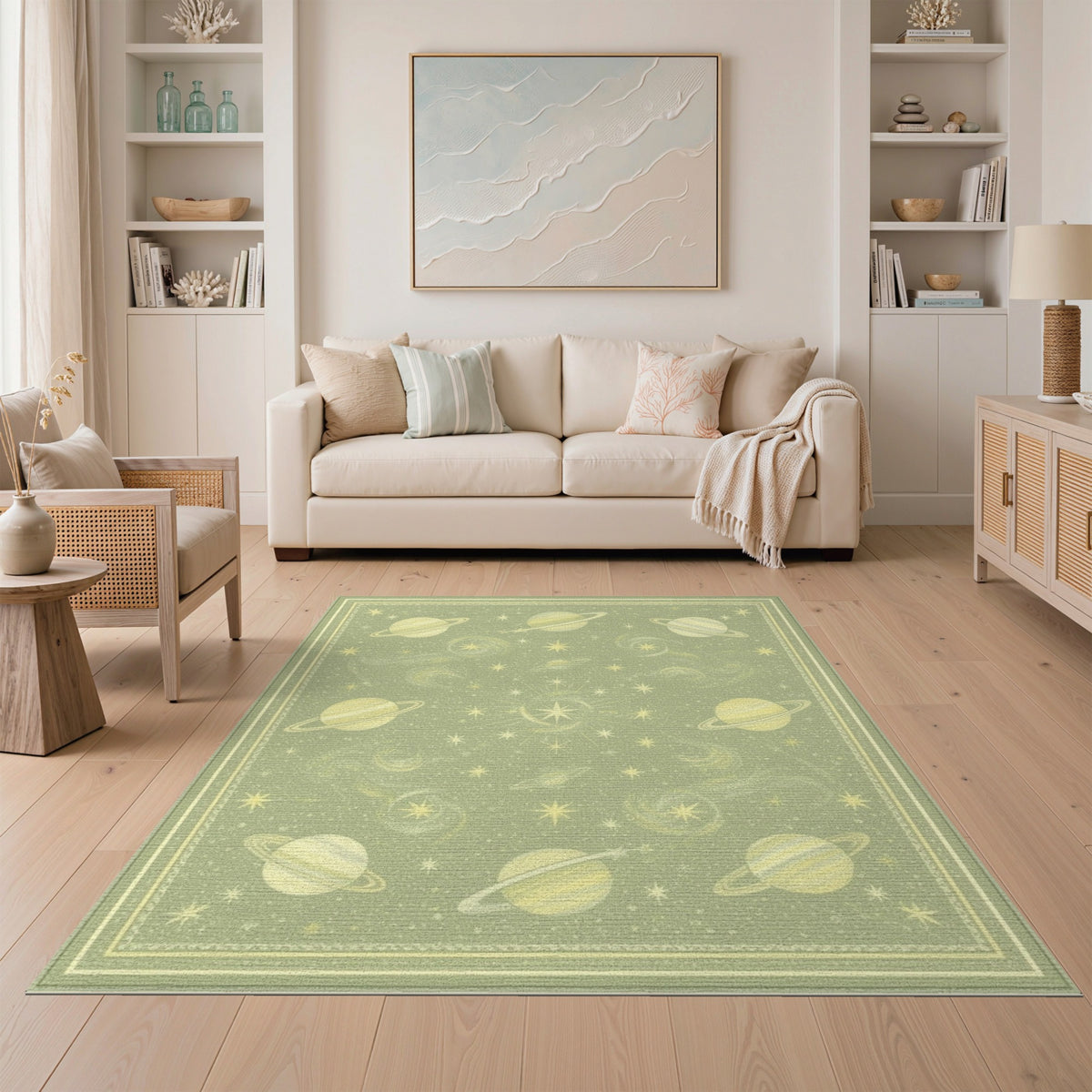 Green Celestial Planets Area Rug