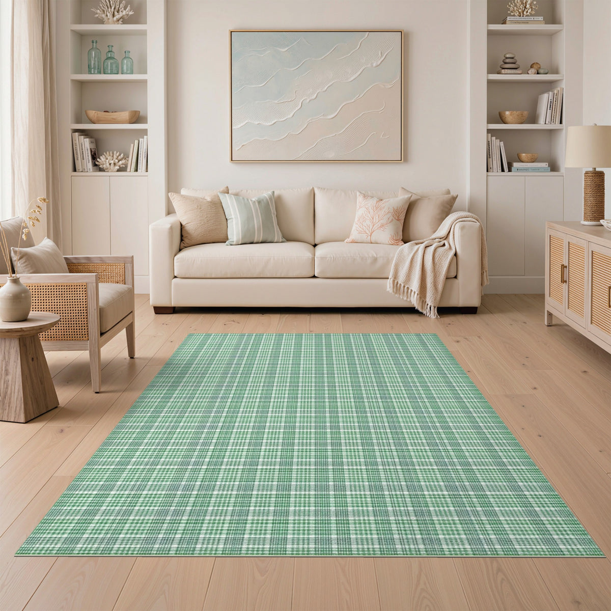 Checkered Green Checkered Geometric Area Rug
