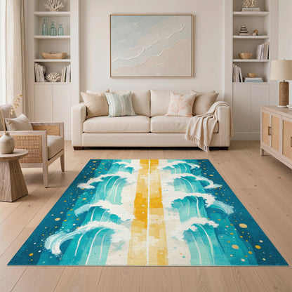 Teal Wave Stripe Coastal Area Rug