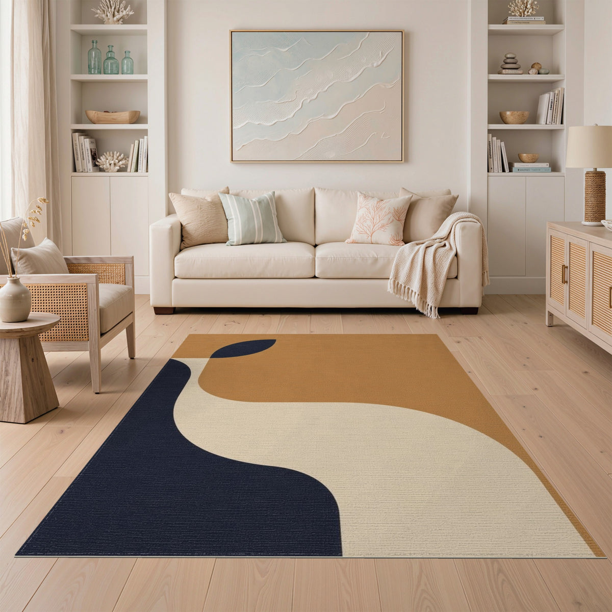 Abstract Brown and Navy Area Rug