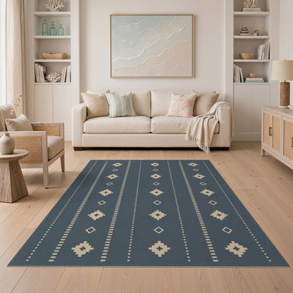 Blue and Teal Blue Heritage Tribal Area Rug