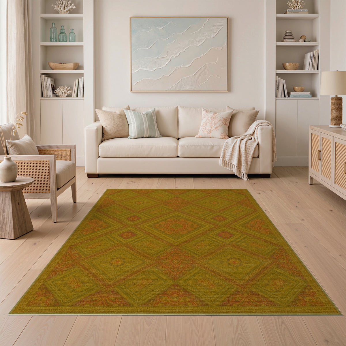 ODIKA Olive Green Diamond Persian Rug