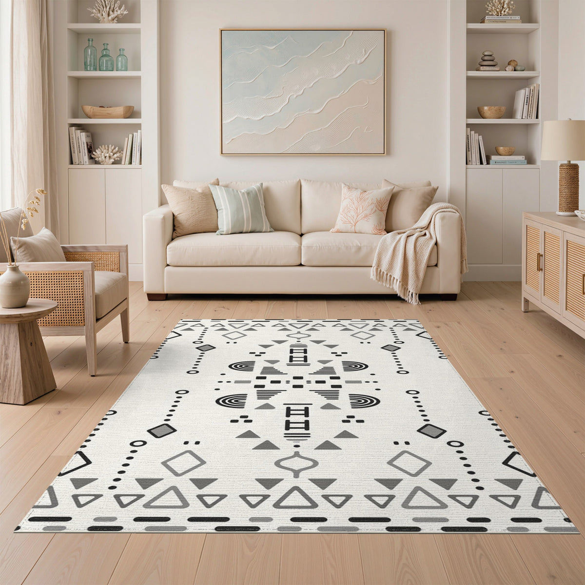 Black White Heritage Tribal Area Rug