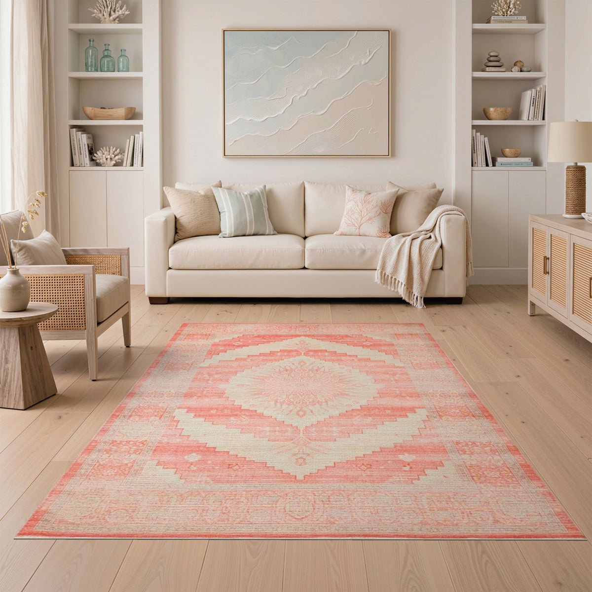 Pink Distressed Vintage Medallion Area Rug