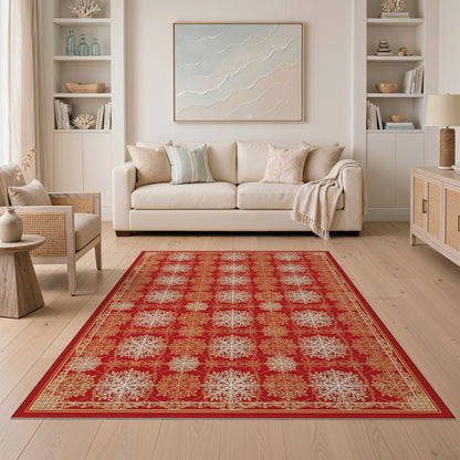 Red Snowflake Persian Red Area Rug