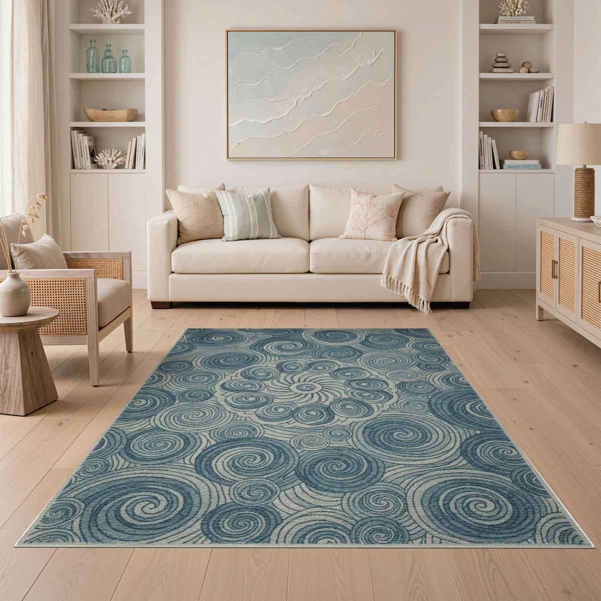 Blue Swirl Abstract Area Rug