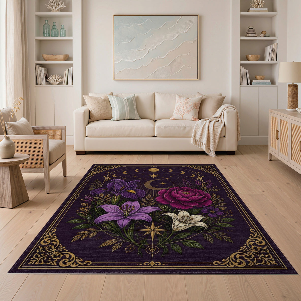 Purple Celestial Floral Vintage Area Rug