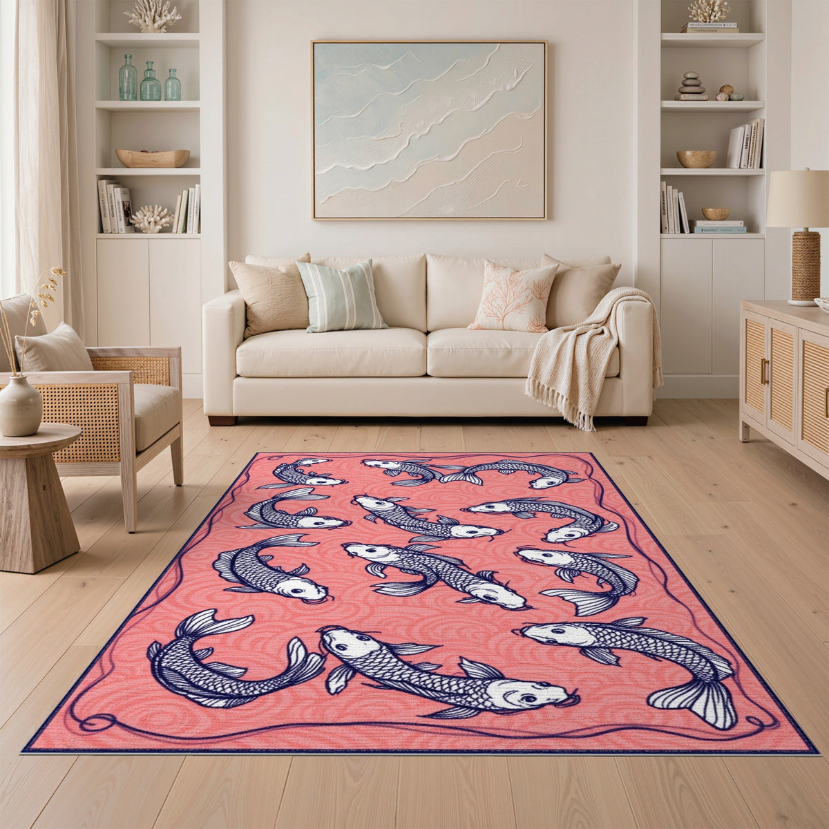 Koi Fish Pink Area Rug