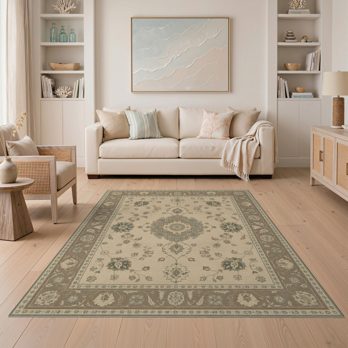 Beige Floral Traditional Persian Area Rug