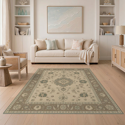 Beige Floral Traditional Persian Area Rug