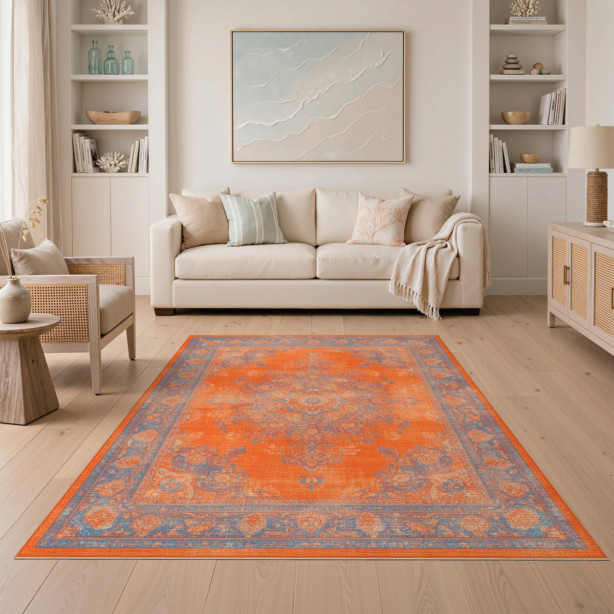 Orange Distressed Vintage Area Rug