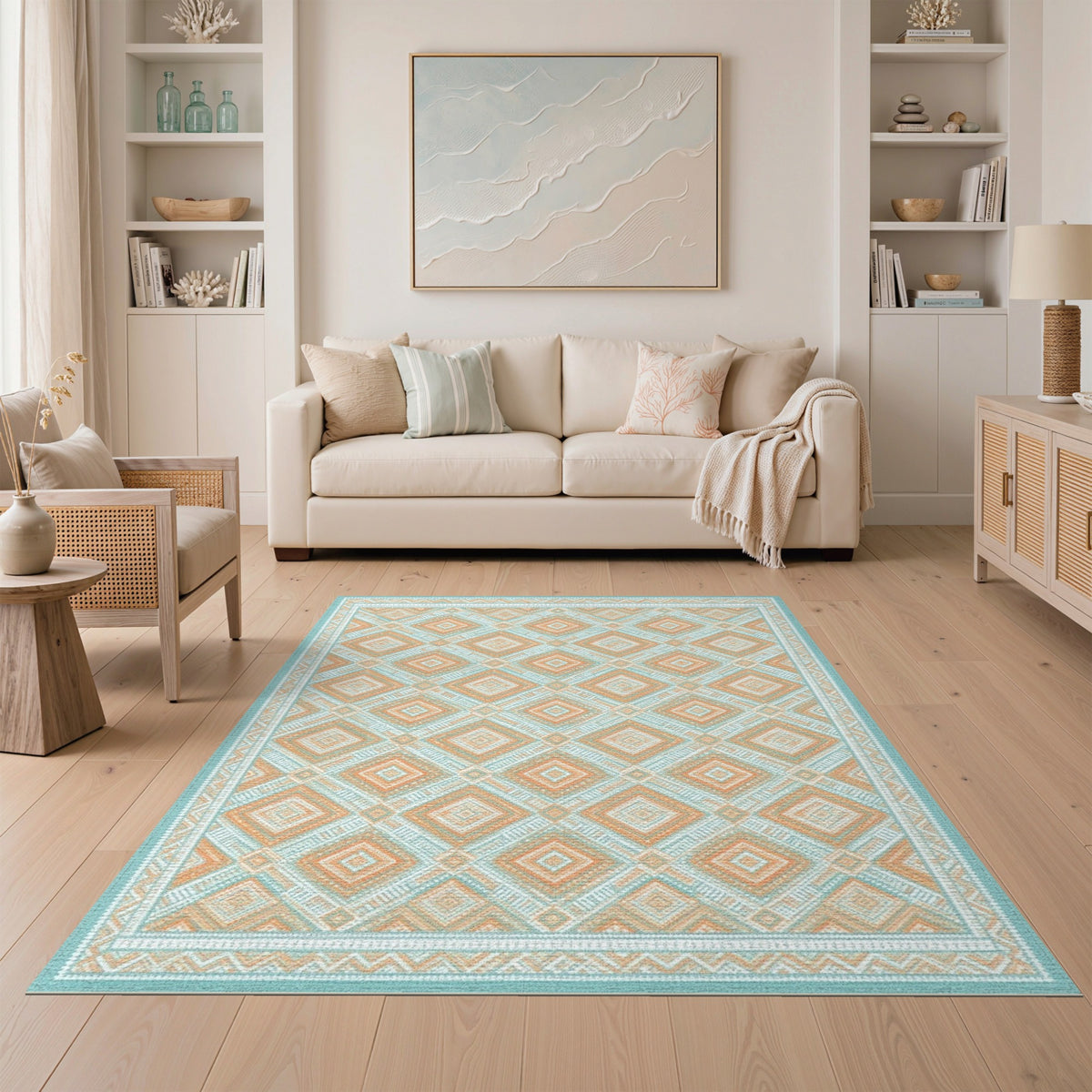 Blue Teal Geometric Diamond Geometric Modern Area Rug