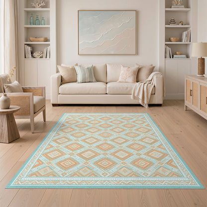 Blue Teal Geometric Diamond Geometric Modern Area Rug