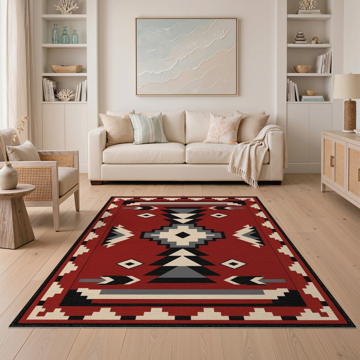 Red Geometric Red Heritage Tribal Geometric Area Rug