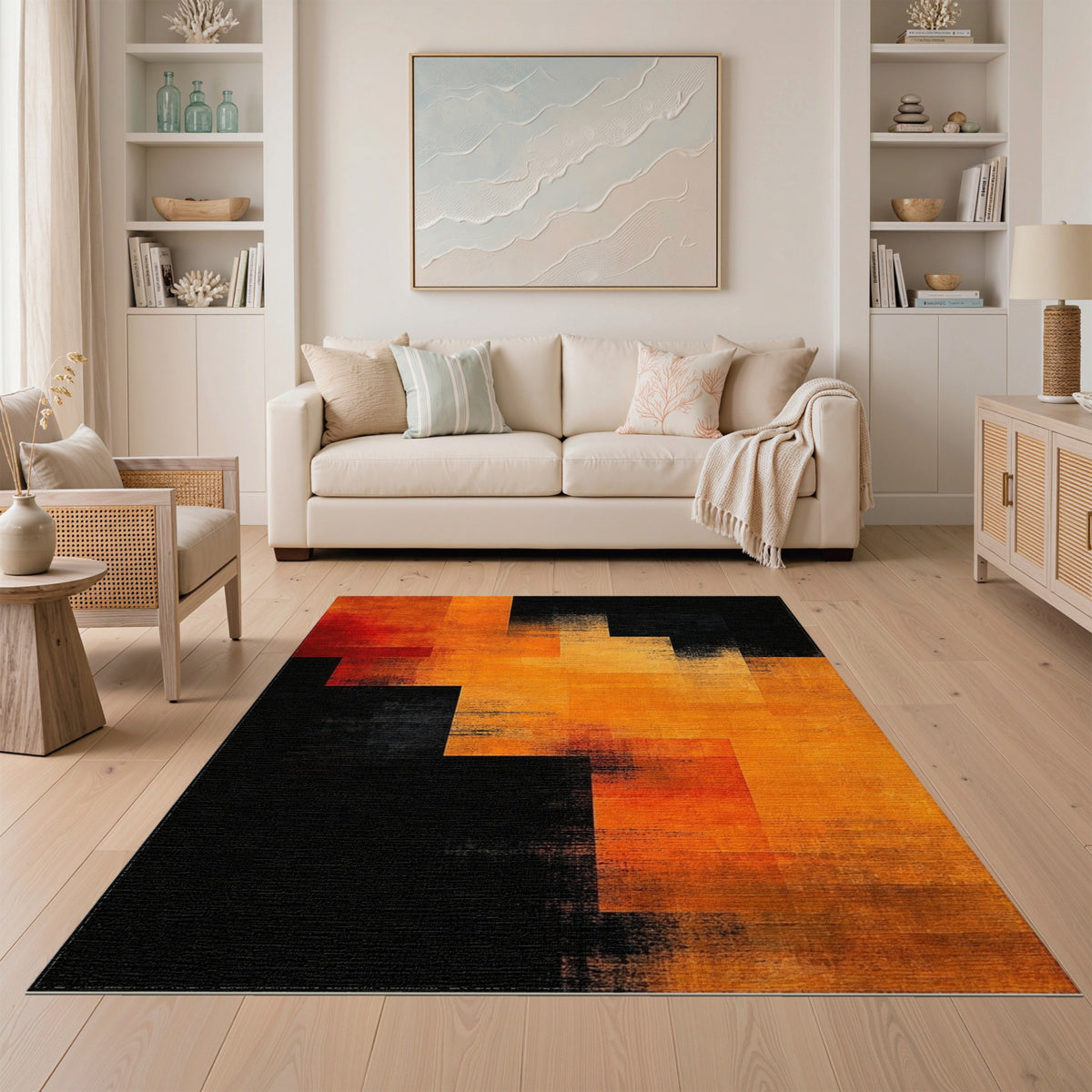 Bold Orange Geometric Step Area Rug
