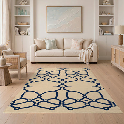 Navy Geometric Lattice Beige Area Rug