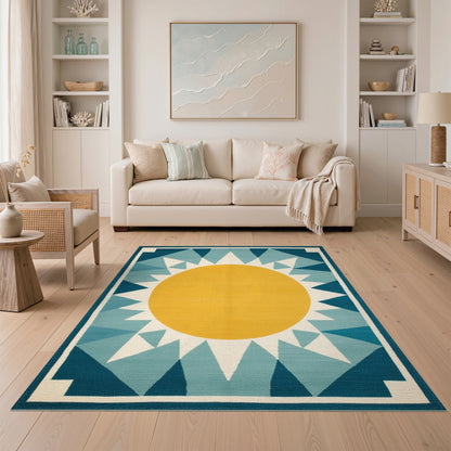 Sunburst Blue Teal Geometric Area Rug