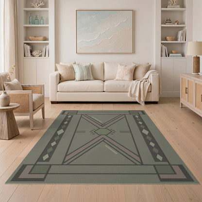 Geometric Green Hexagon Area Rug