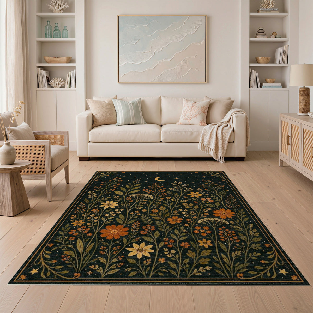 Multi-color and Patterns Celestial Floral Gold Area Rug