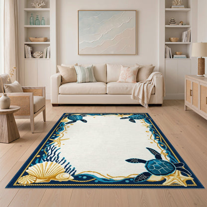 Washable Coastal Sea Turtle Area Rug