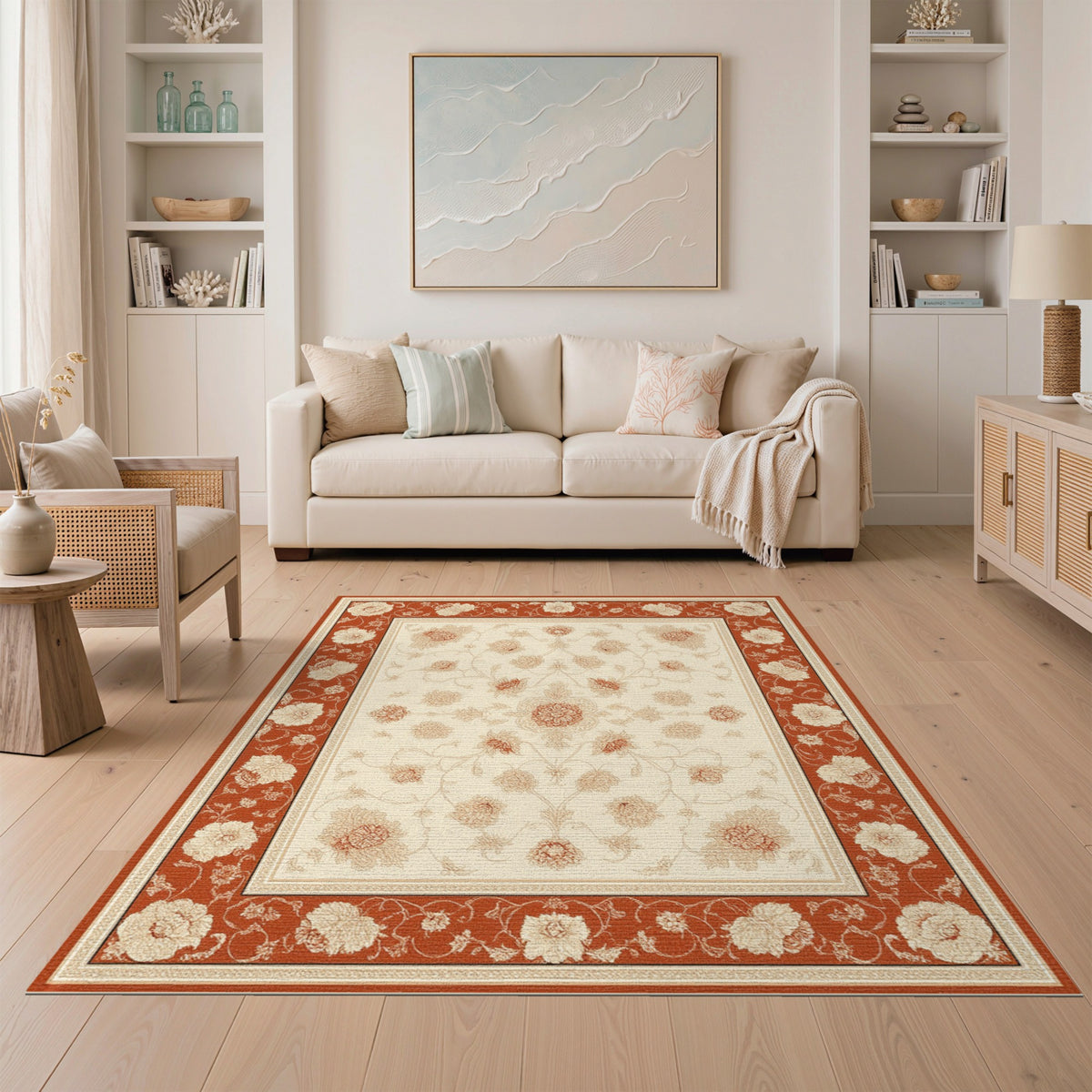 Red Floral Vintage Area Rug