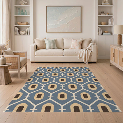 Geometric Modern Blue Geometric Oval Area Rug