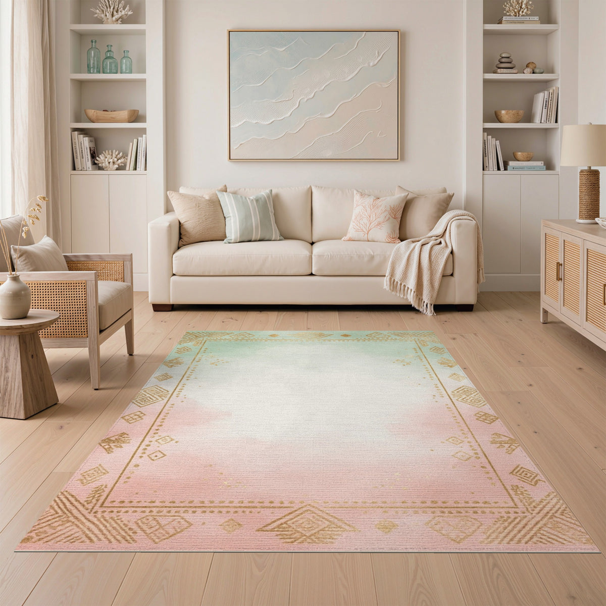 Pastel Gradient Tribal Border Rug
