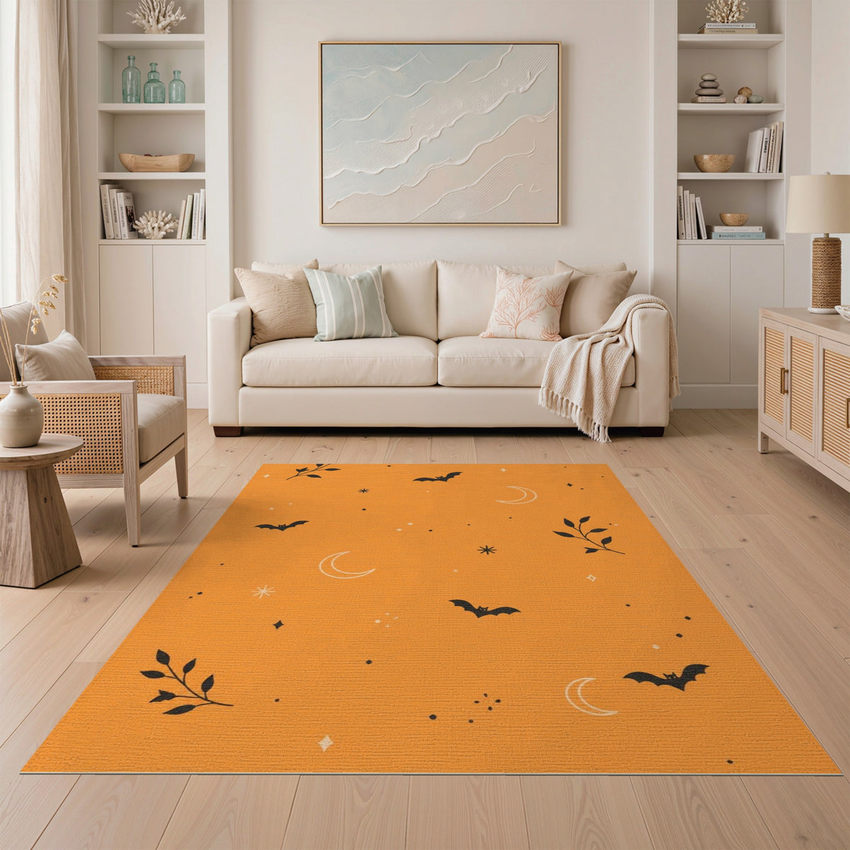 Orange Bats and Moons Kids Area Rug