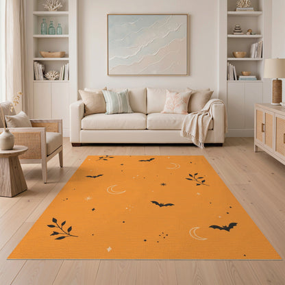 Orange Bats and Moons Kids Area Rug