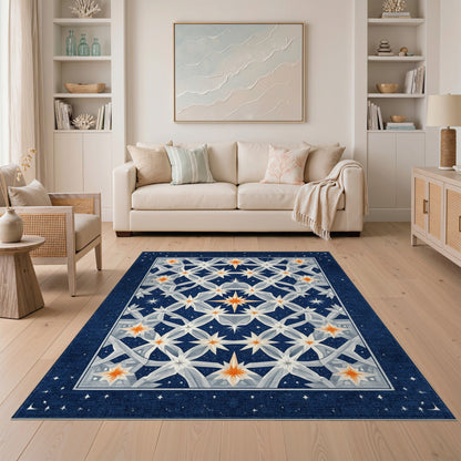 Navy Blue Star Lattice Geometric Area Rug