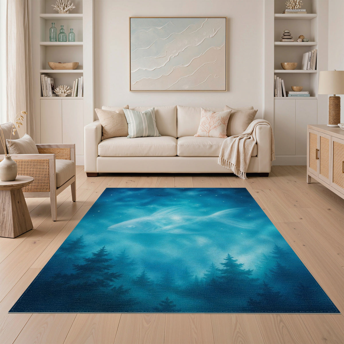 Mystical Fish Starry Night Blue Area Rug