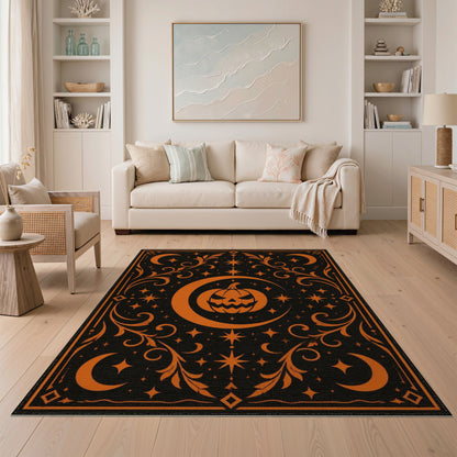 Orange Pumpkin Moon Area Rug