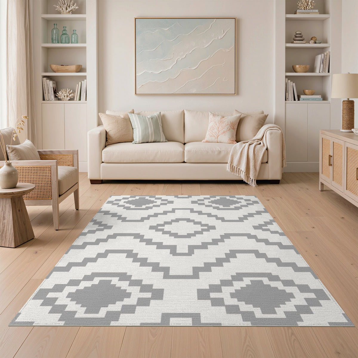 Geometric Modern Grey Geometric Washable Area Rug