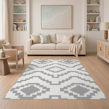 Geometric Modern Grey Geometric Washable Area Rug