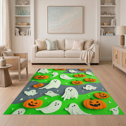 Multi-color and Patterns Halloween Ghosts and Pumpkins Kids Area Rug