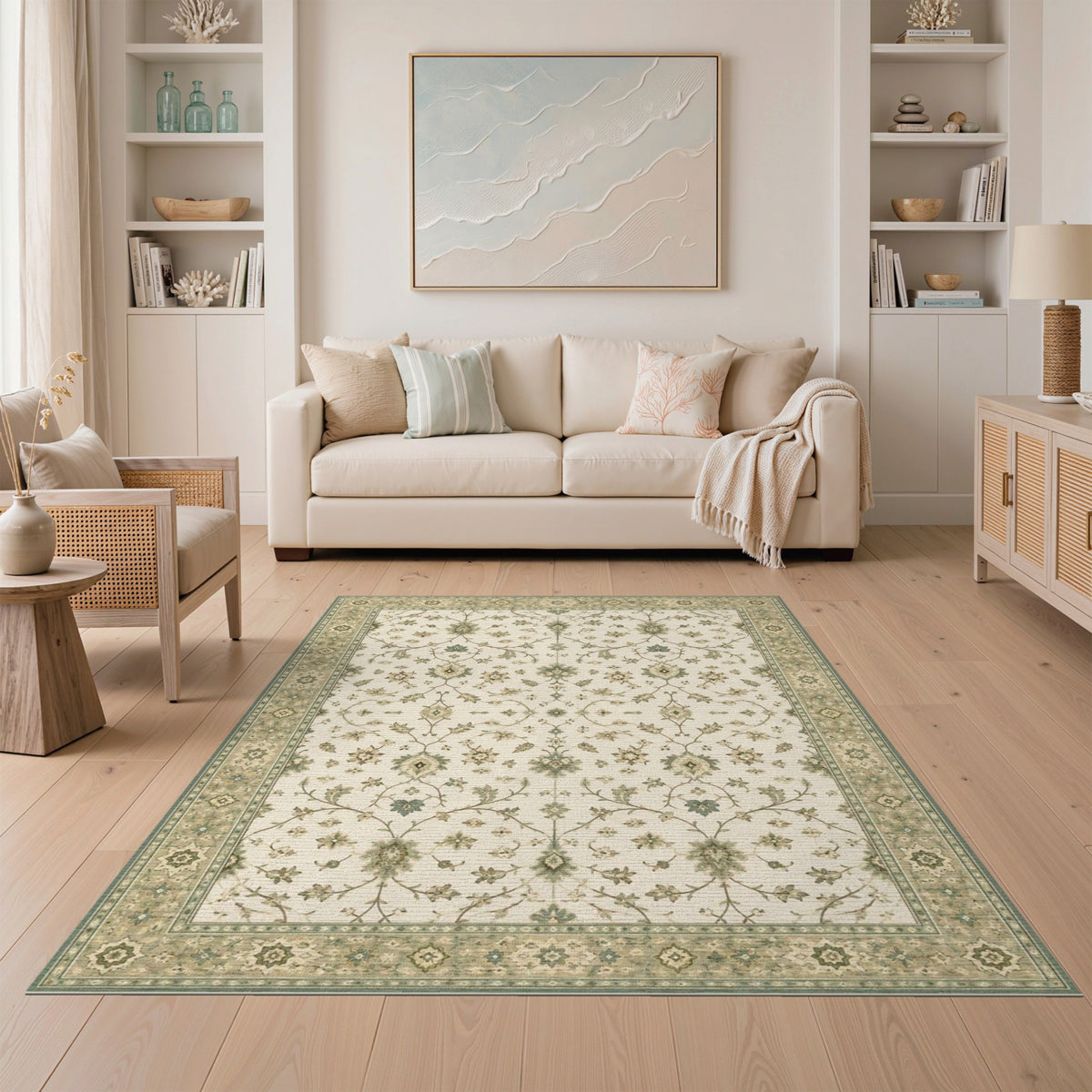 Beige Floral Vintage Area Rug