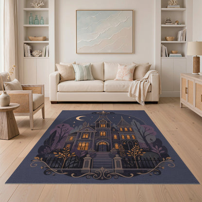 Moonlit Gothic Mansion Purple Area Rug