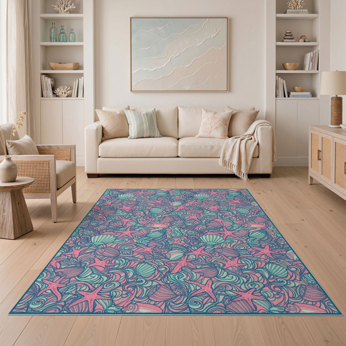 Pink Starfish Coastal Area Rug